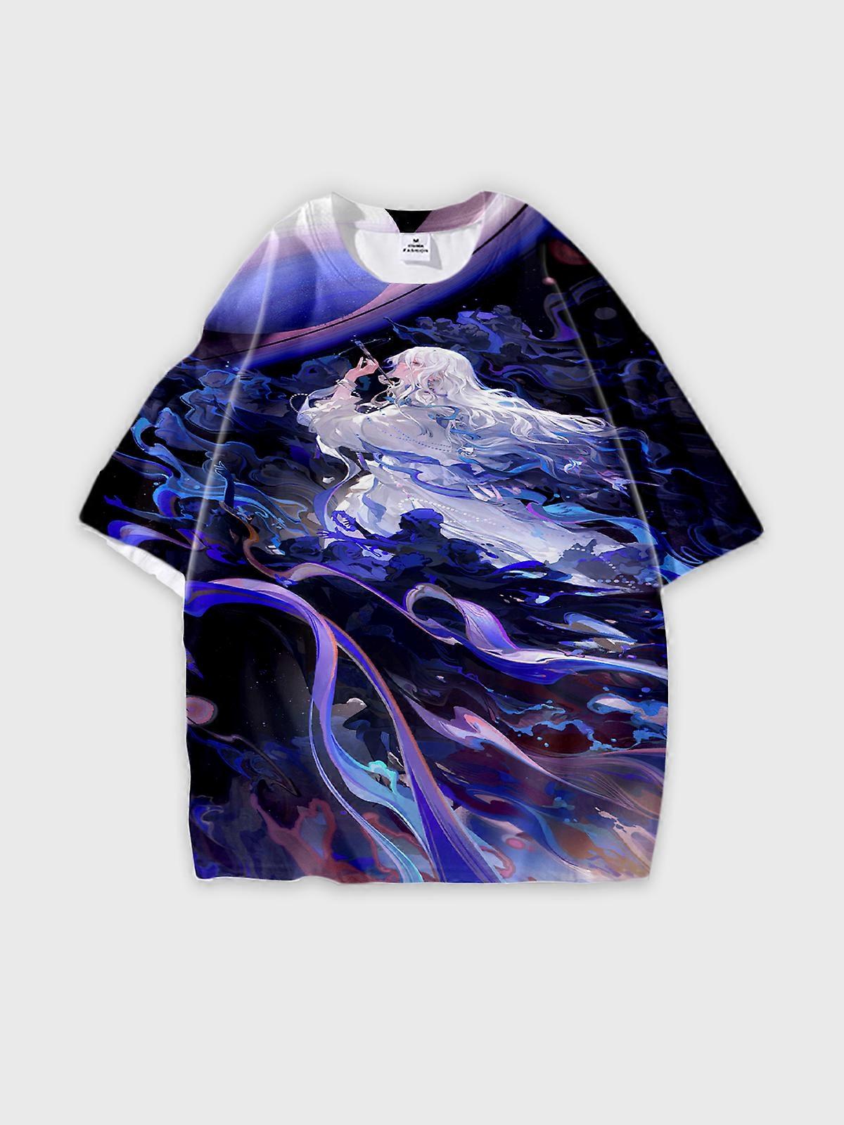 T-Shirt Round Neck, Loose Short Sleeve Pattern Graphic Tee, Unisex Summer Casual Top U2805