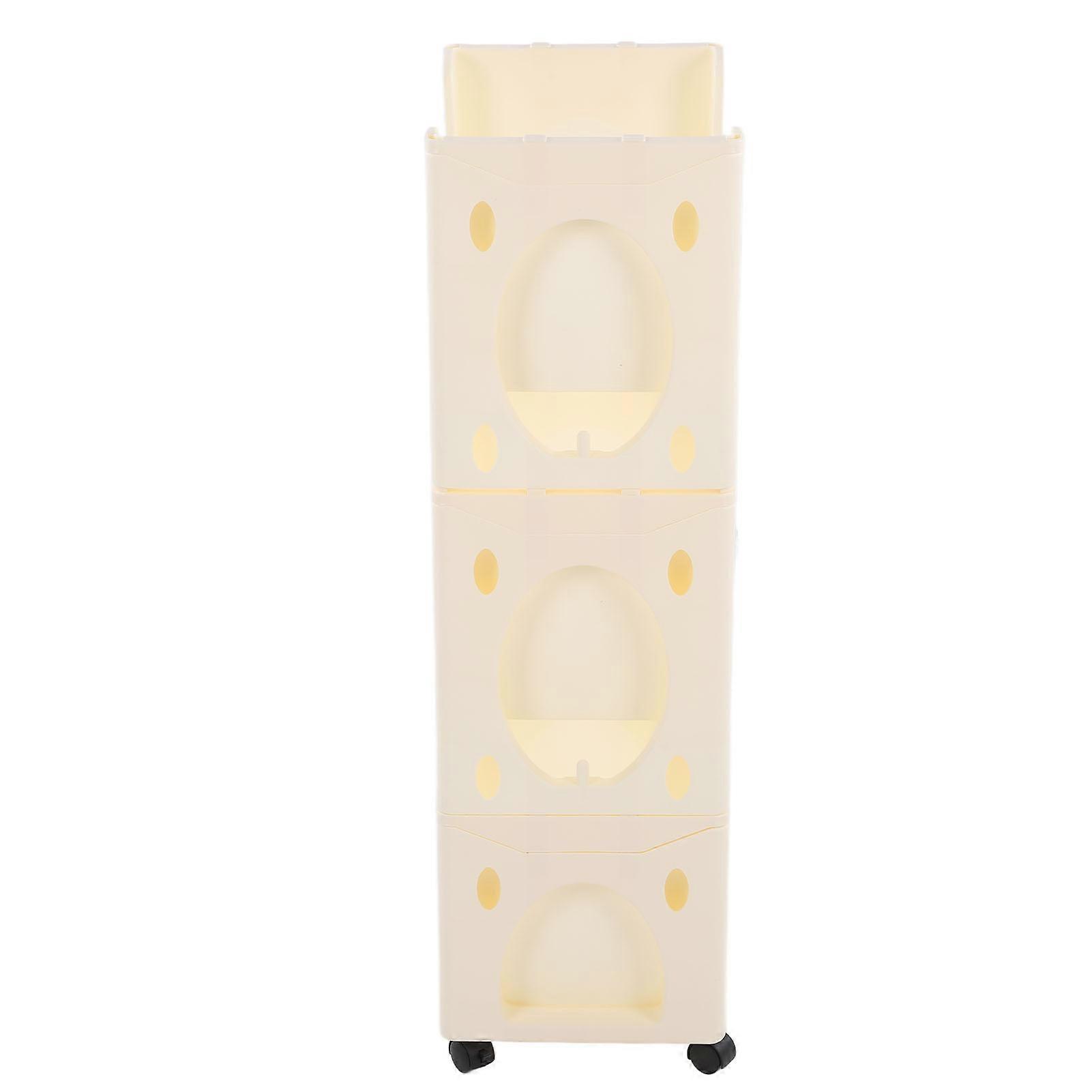 Large Capacity 3-Tier Beige Storage Cart with Lockable Casters 34x22x20.5cm