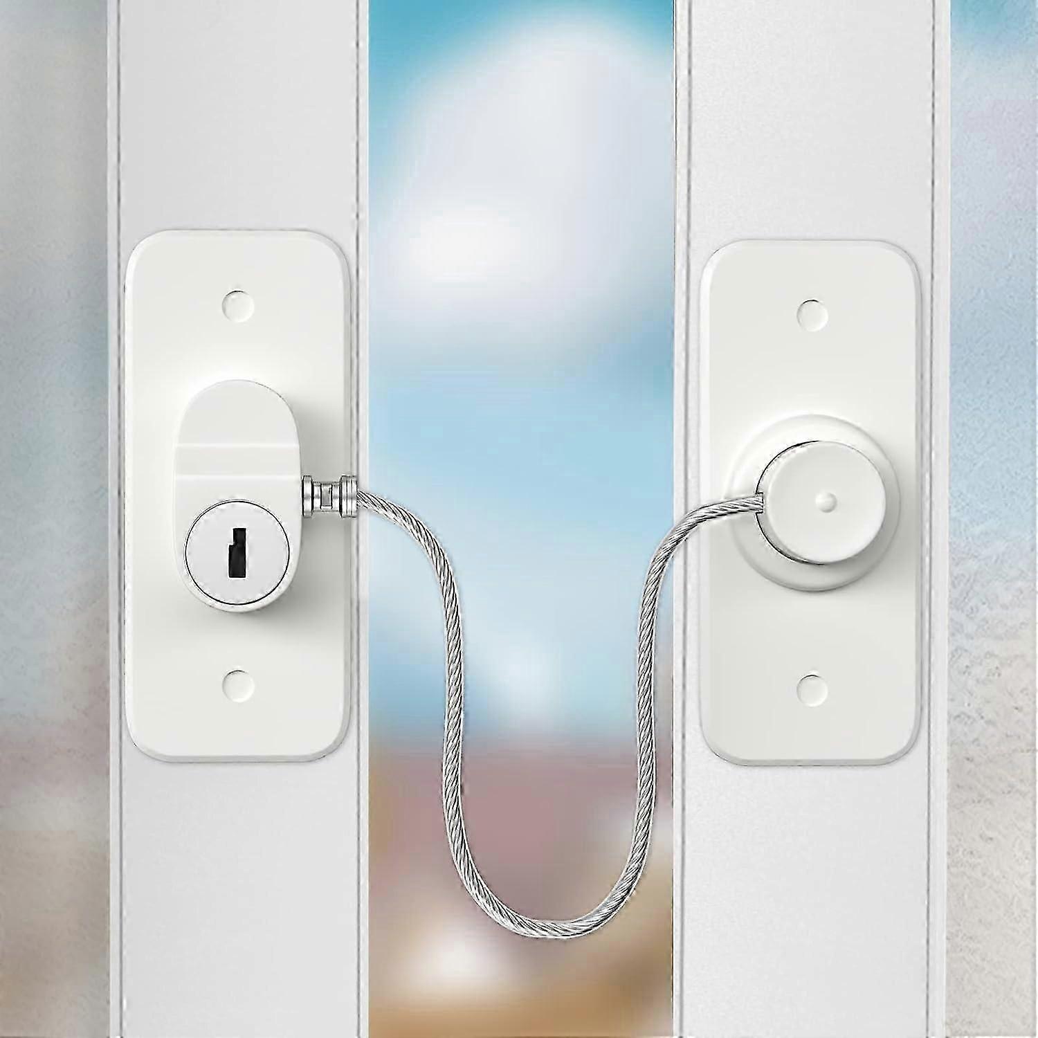 Window Safety Lock 2 Packs Versatile Window Restrictor Self Adhesive for No Drilling Window Locks, Refrigerator Lock with Key Child Pet Child Safety C