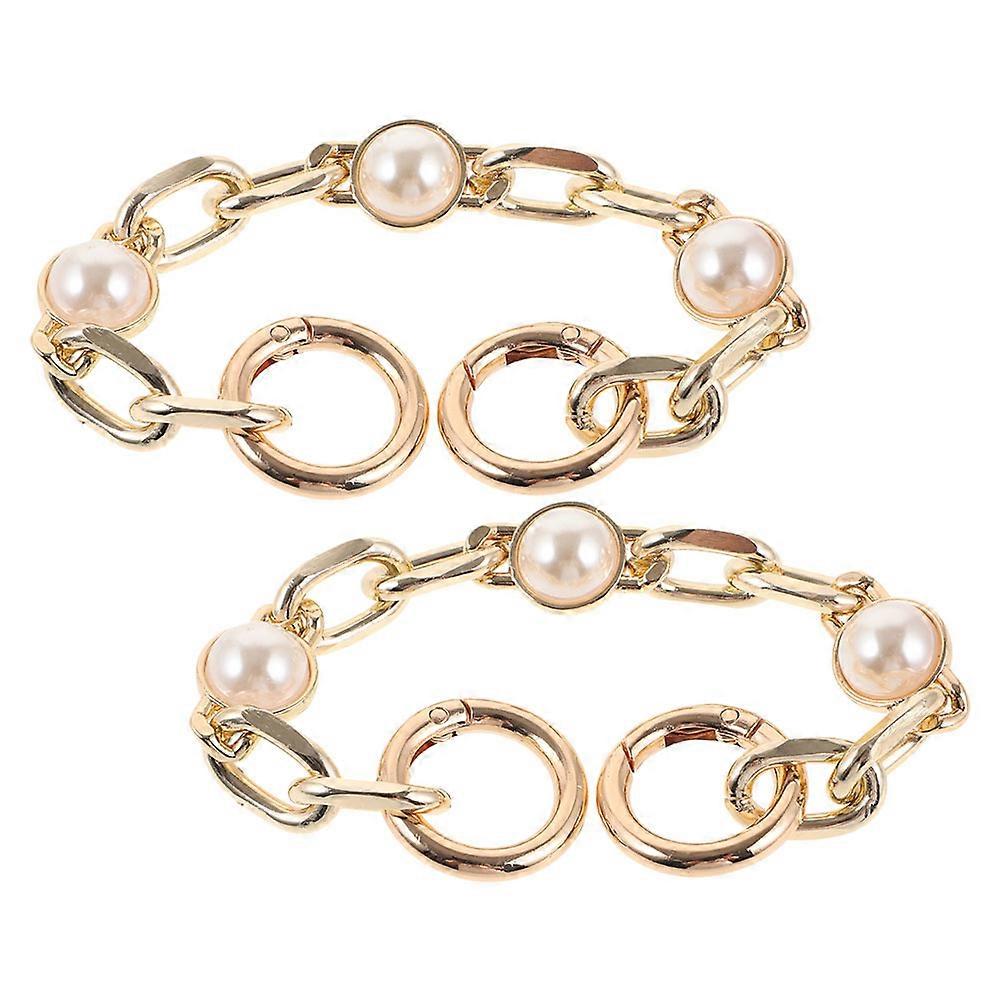 2pcs Metal Handbag Chain Replacement Imitation Pearl Inlaid Bag Handle Strap Fake Pearl Bag Chains Zinc Alloy