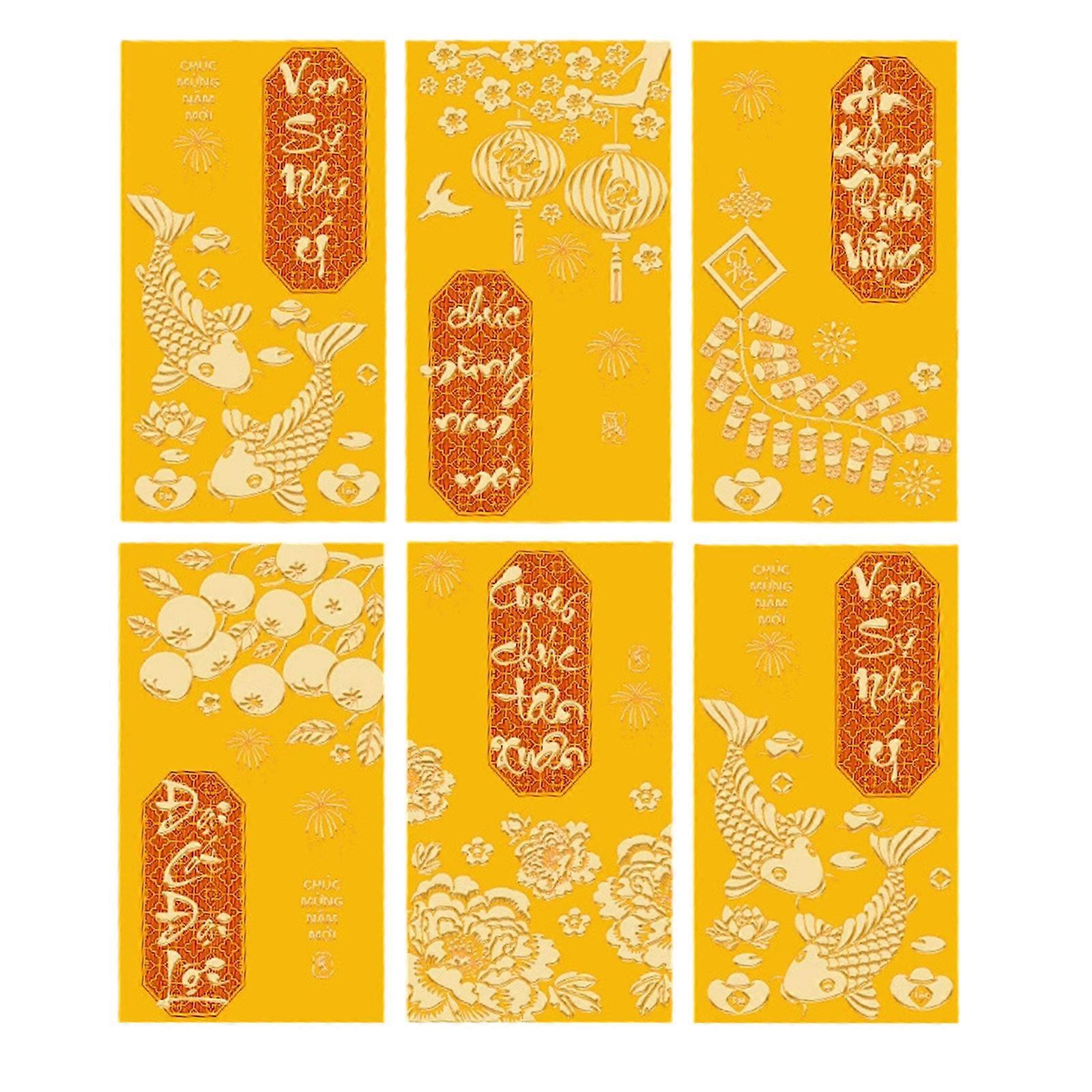 6pcs Vietnamese Culture Inspireds Red Envelopes With Frosted Texture Lunars Year Horses Pattern Good Luck Packaging Multicolor