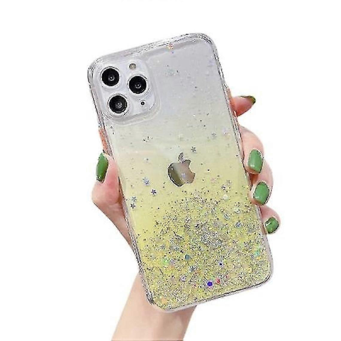 Transparent Glitter Yellow Case For Iphone 12