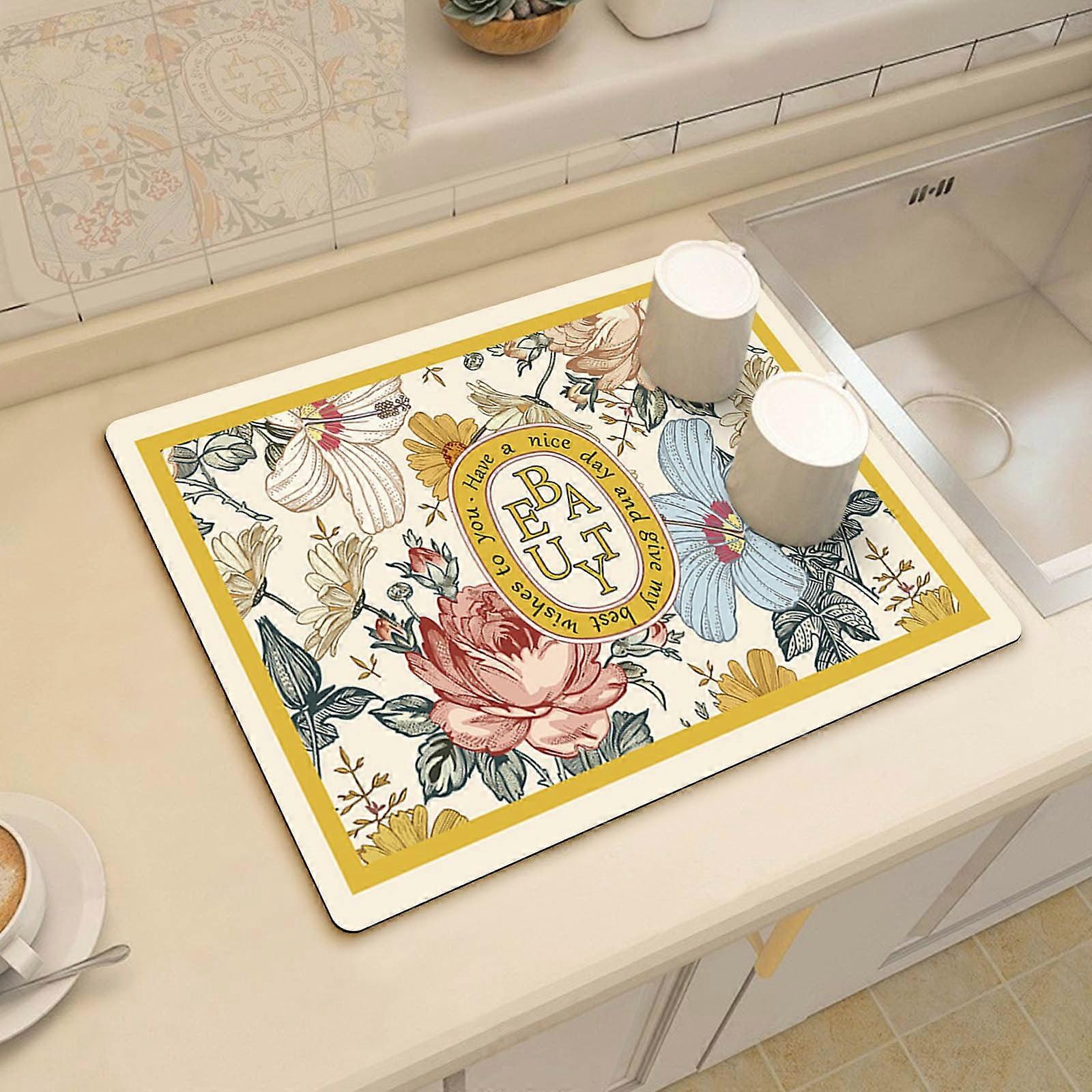 WSBDENLK Draining Mat, Soft Silicone Drying Pad for Kitchen Sink, Water Absorption Countertop Cushion Compatible with Ceramic Sinks