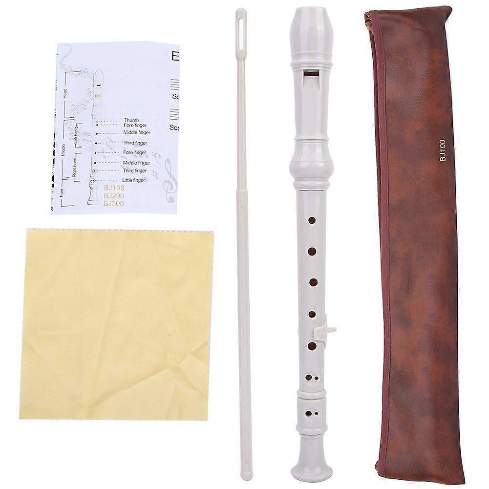 8 Holes Baroque Recorder Clarinet Flute Woodwind Instrument with PU Bag Cleaning Tool(White)