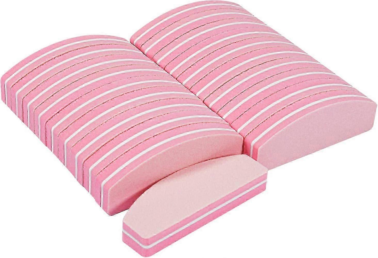 Mini Nail Buffer Block, 20PCS Nail Files and Buffers, Half Moon Manicure Tools Kit(pink)