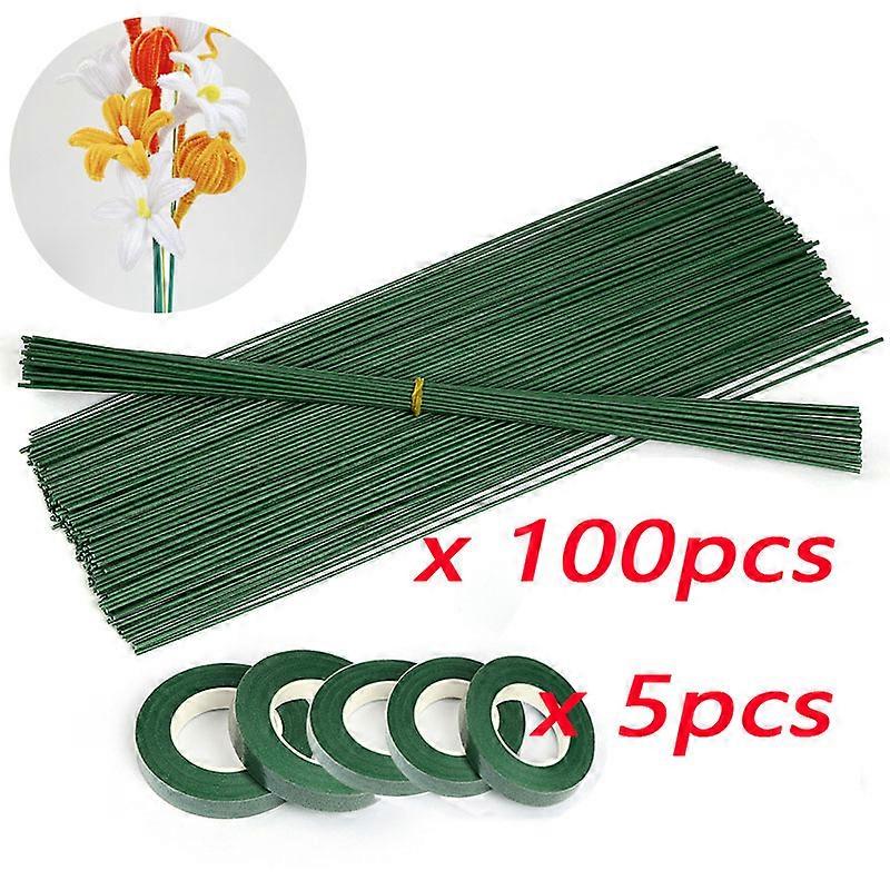 Artificial Flower Stem Wire Flower Pole Rod for diy Chenille Stems Stick Simulation Flower Material With Green Floriculture Tape