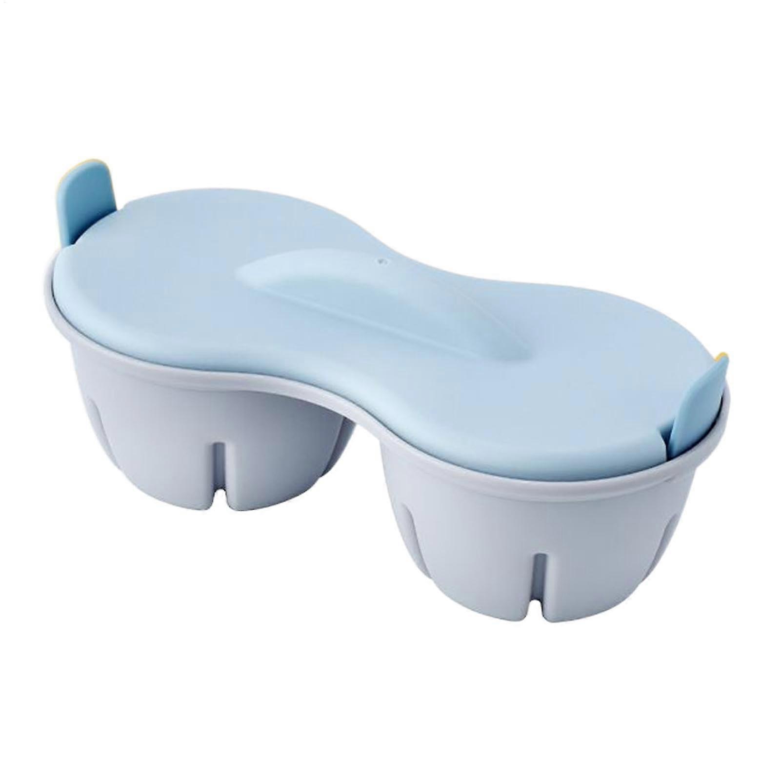 Egg Maker Microwave Egg Poacher 2Section Cooker With Cover Blue 22x8.7x11cm For Soft and Hardboiled Eggs