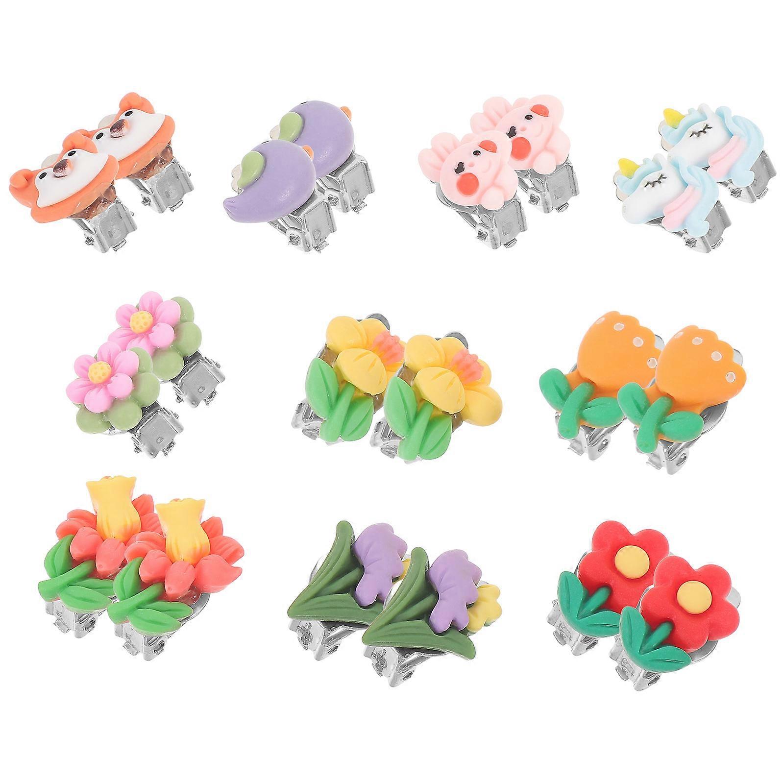 Clip On Design Assorted Color Animal Flower Earrings 20 Pairs For Kids Easy To Use Everyday Wear