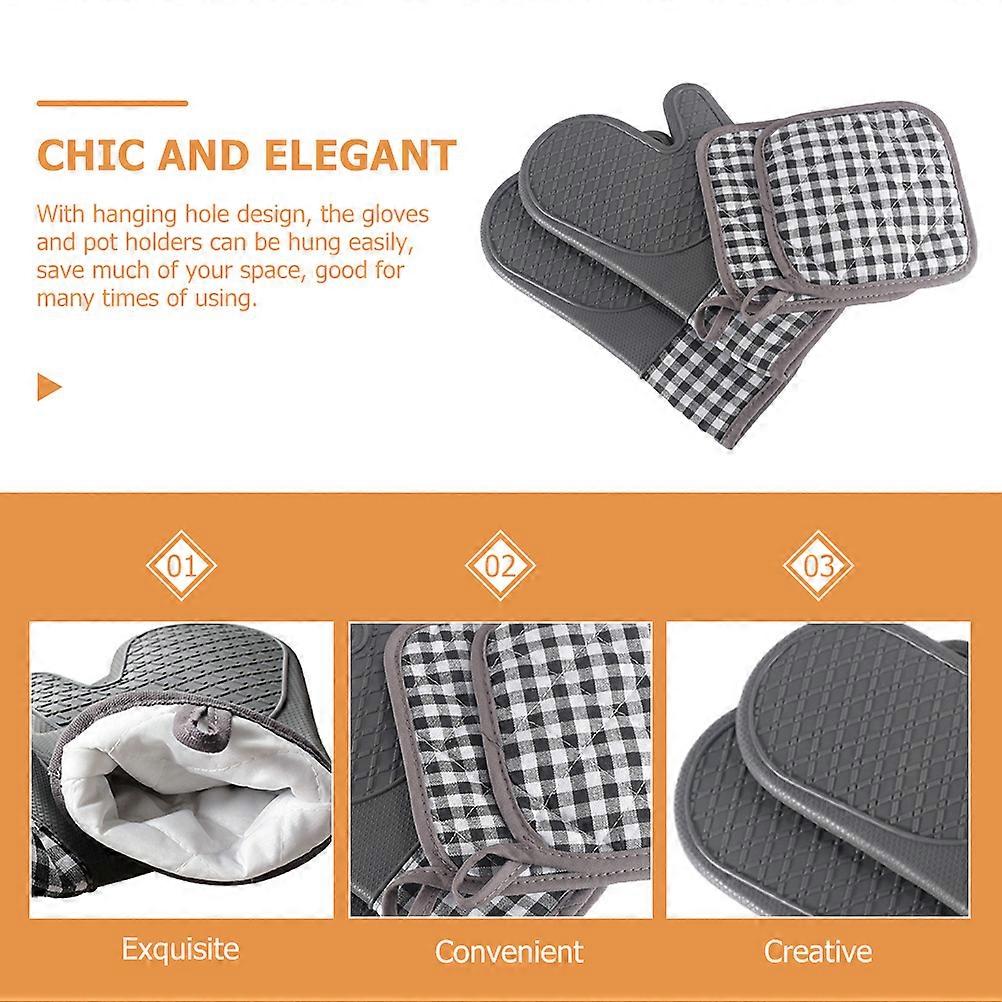 Protective Oven Mitts For Home Cooks And Bakers 3 Sets Grey Heat Resistance Gloves For Dinner Parties
