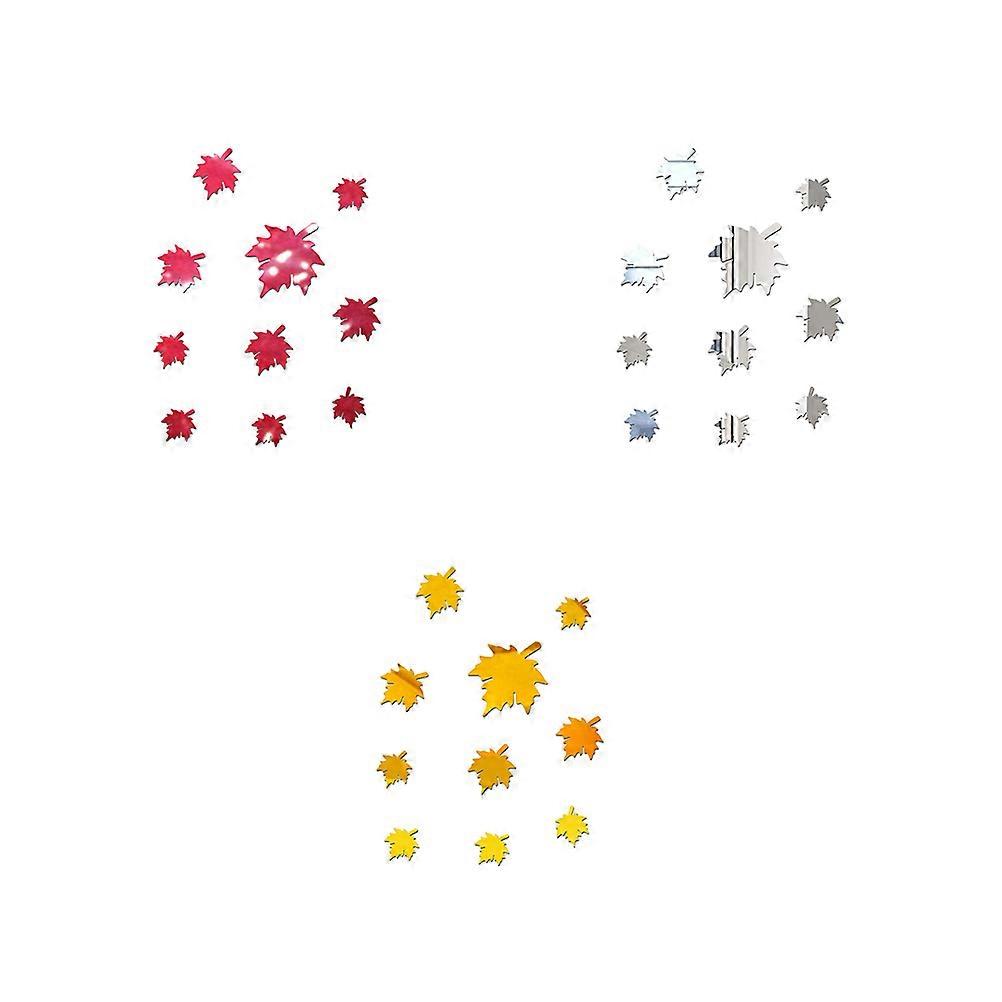 Leaf Mirror Wall Stickers Acrylic Decor for Home 10Pcs Set
