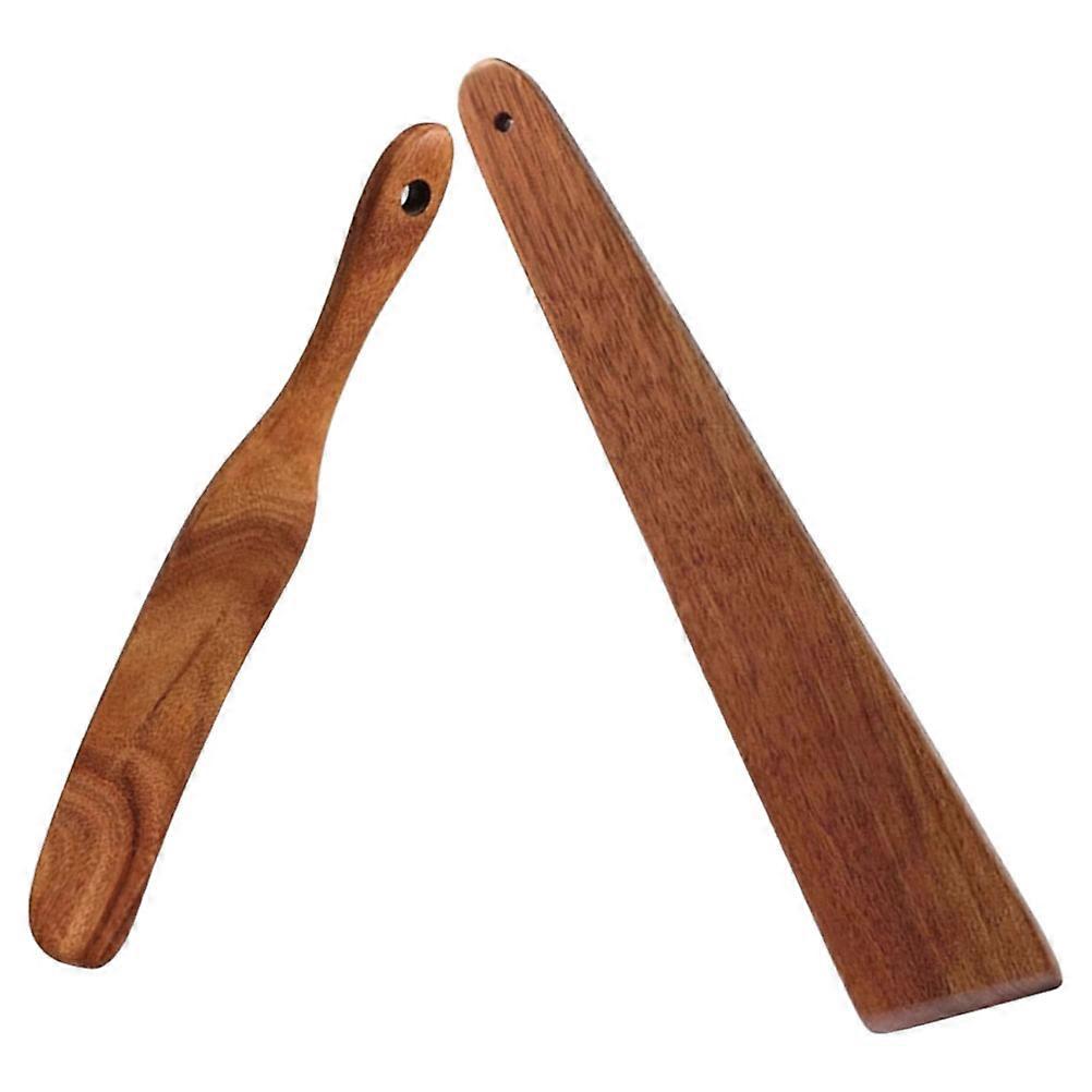 Frying Spatula Wooden Turner For Kitchen Cookware Brown Long Handle Nonstick Pan Compatible 10 Pcs