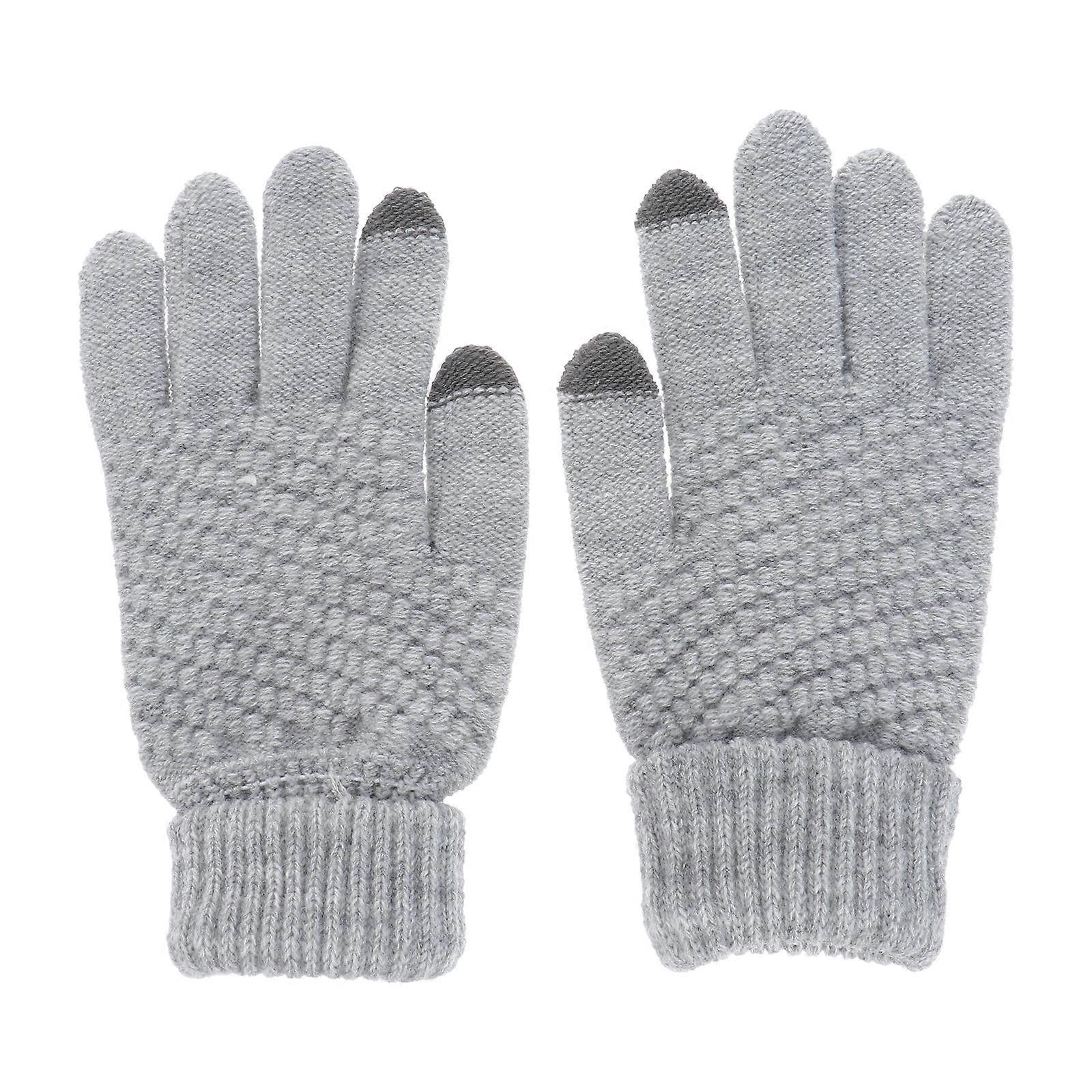 Touch Screen Knitted Gloves Wool Gloves for Winter Use 2Pcs Pair Grey