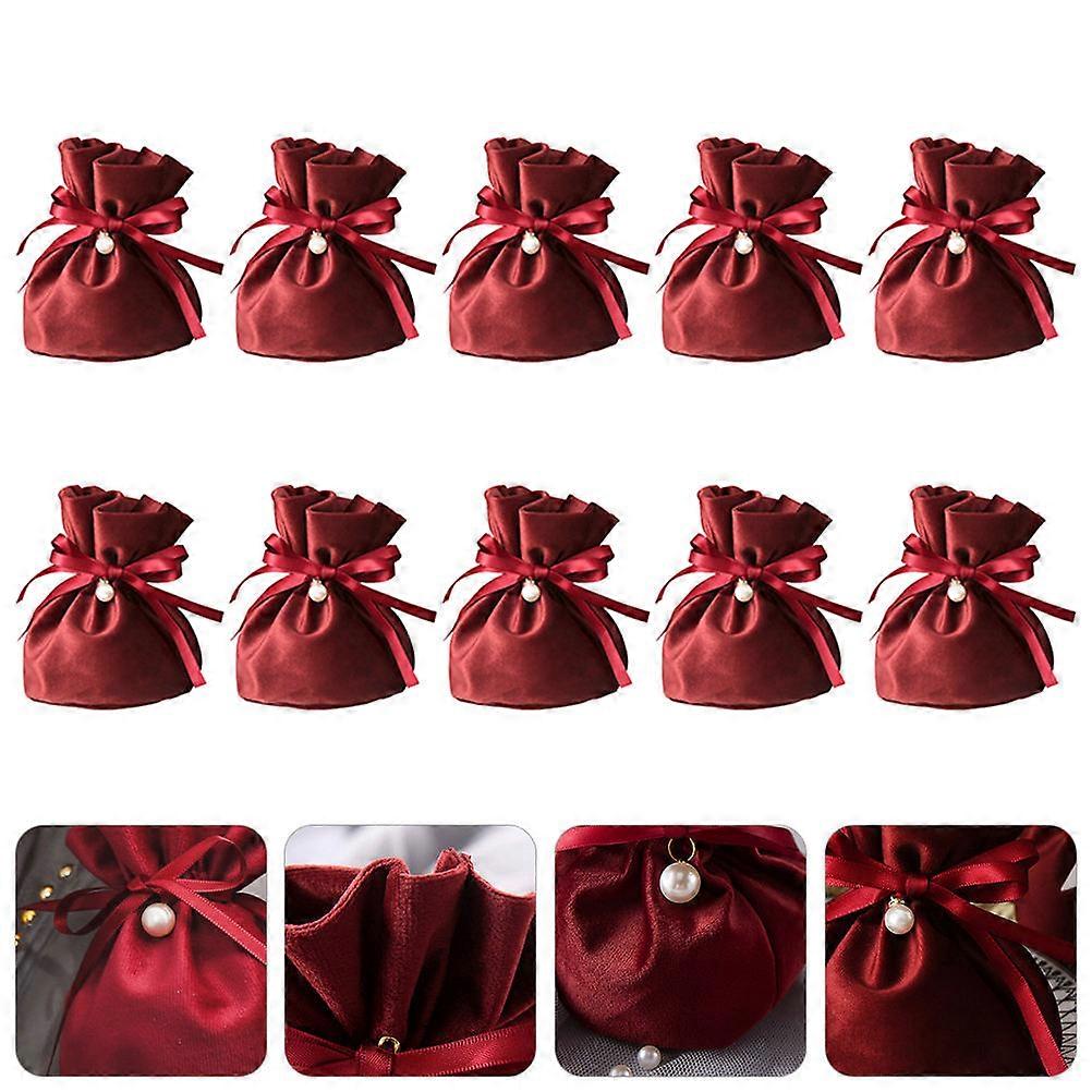 Red Velvet Candy Bags Drawstring for Storage Use 10Pcs Gift Pouch