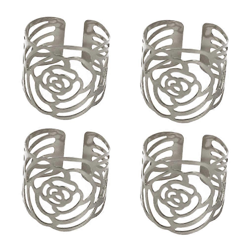 Silver Napkin Ring Hollow Rose Iron for Party Table Setting 12Pcs
