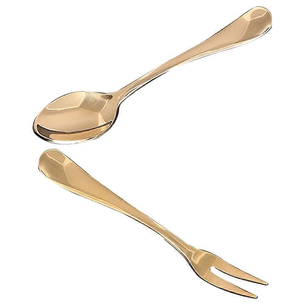 Golden Coffee Spoon and Fork Set for Home Use 3Sets Solid Brass Mini Utensils