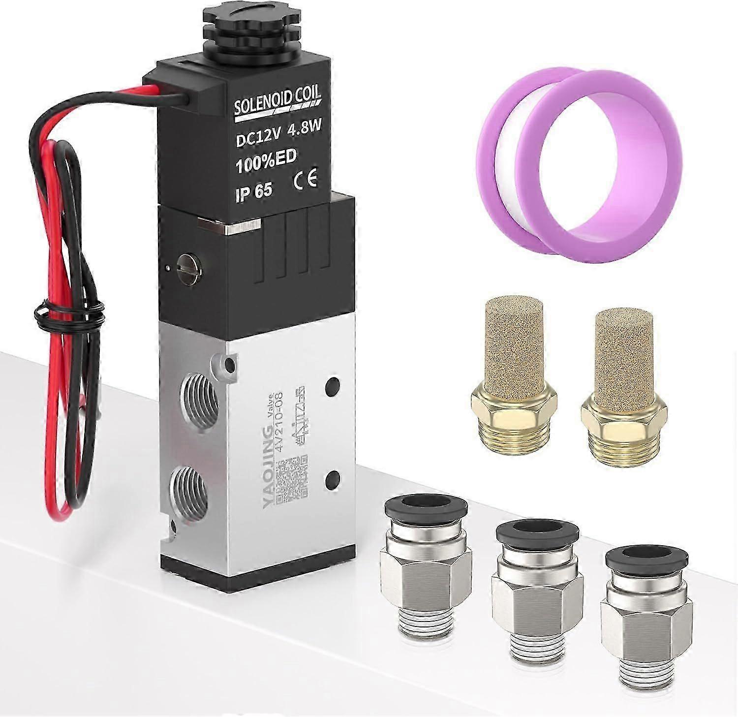 Solenoid Valve G1/4 4V210-08, DC12V Aluminum Air Switch (Linear), 2-Position