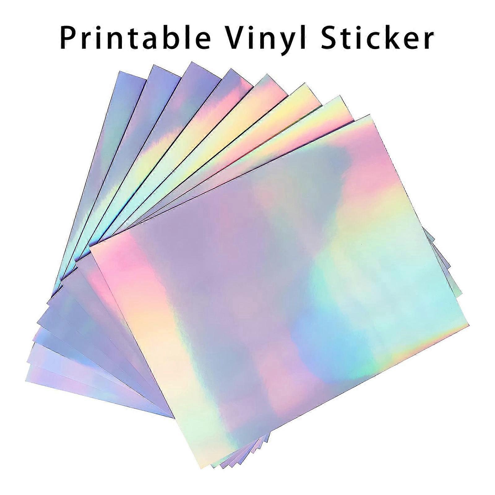 30 Sheets A4 Size Printable Vinyl Holographic Sticker Paper for Inkjet Printer,  Waterproof Self-Adhesive, 8.3 × 11.7 Inches - Rainbow