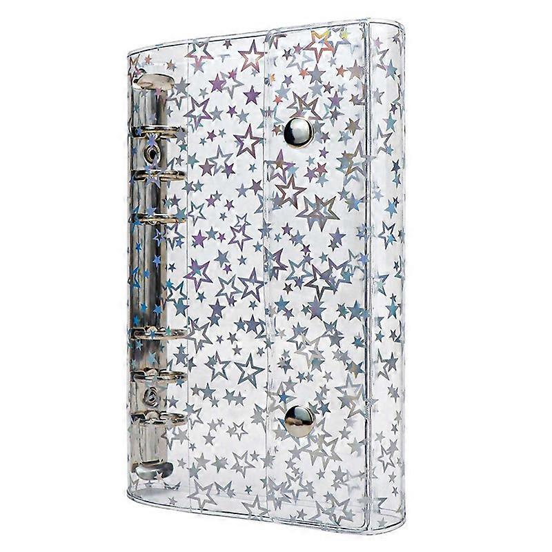 A6 Budget Binder Cover Clear PVC 6 Ring Binder Glitter Star Refillable Notebook Shell Protector with 2 Snaps