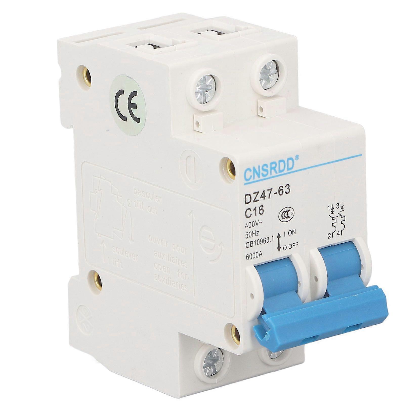 Miniature Circuit Breaker 2P Residual Current Isolator DIN Rail Mount 400V 16A DZ4763 C16