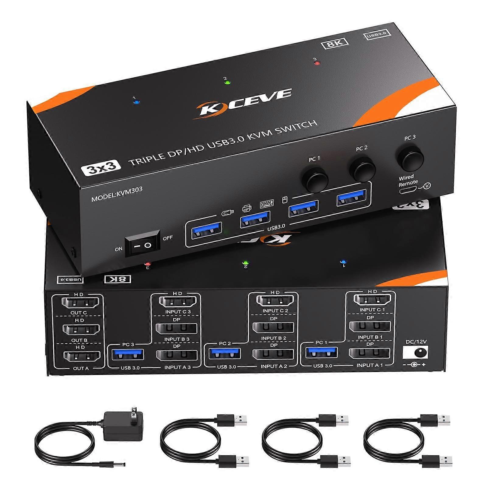 USB 3.0 Dual Monitor 8K 60Hz KVM Switch, Plug Type: US Plug