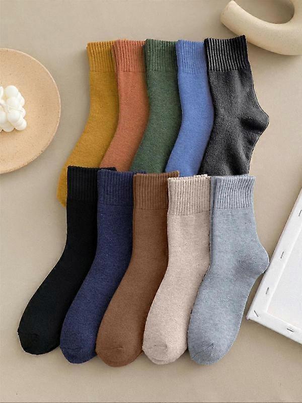 Women's 10 Pairs Minimalism Solid Crew Socks Basic Simple