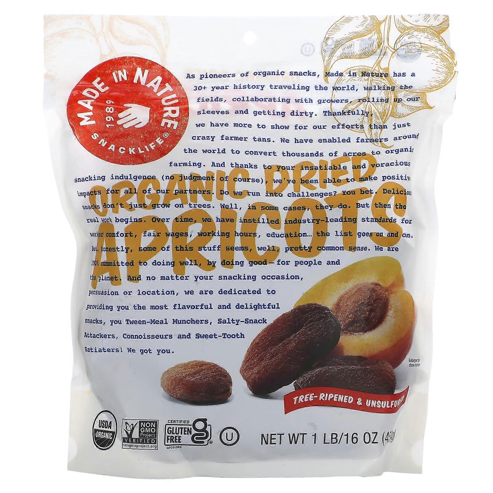 Organic Dried Apricots, Tree-Ripened & Unsulfured, 1 lb (454 g)