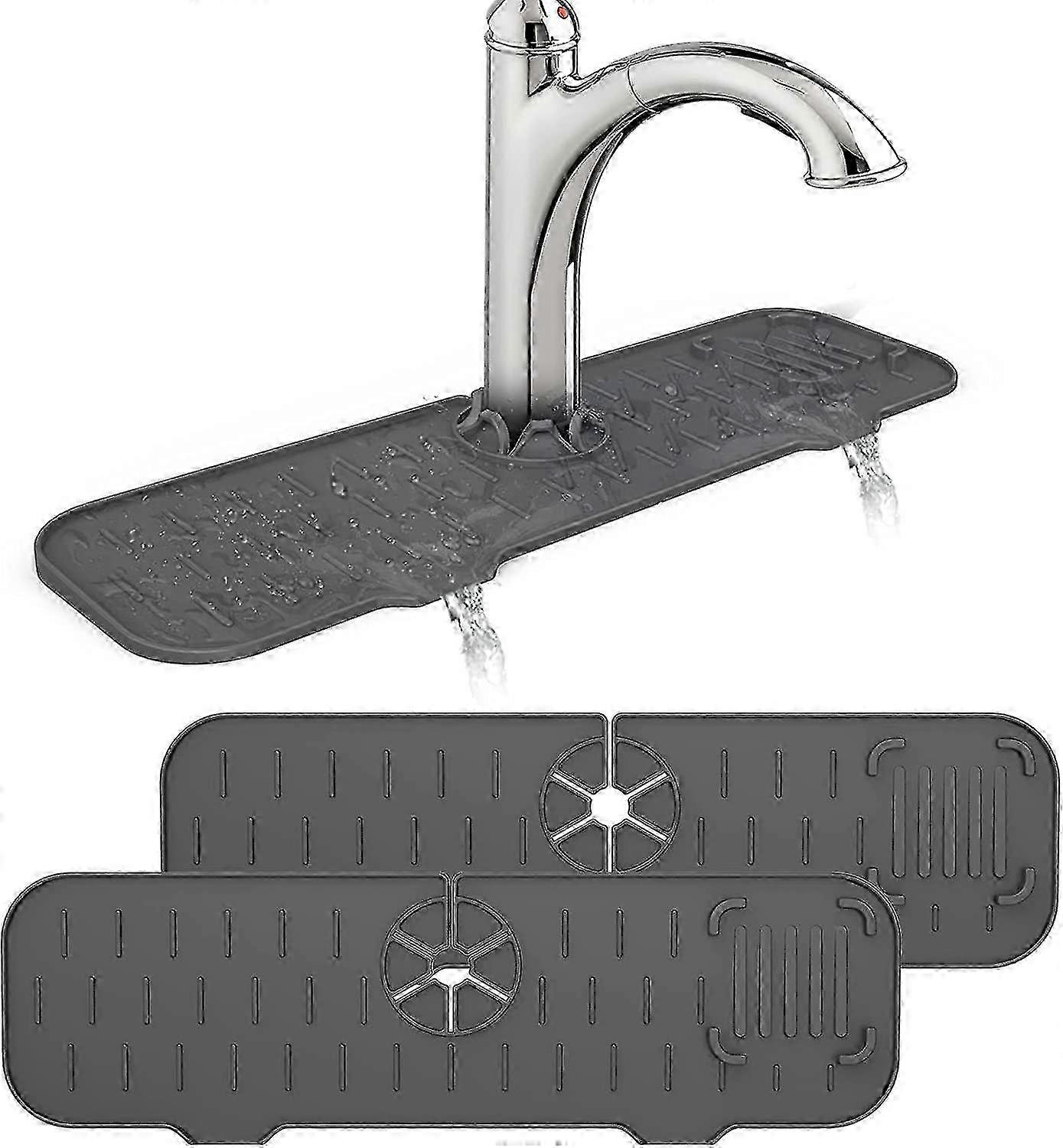 2025 Silicone Faucet Splash Drying Mat, Faucet Pad Sink Splash Guard, 1 Pack 16.3*4.7in, Grey, Gray