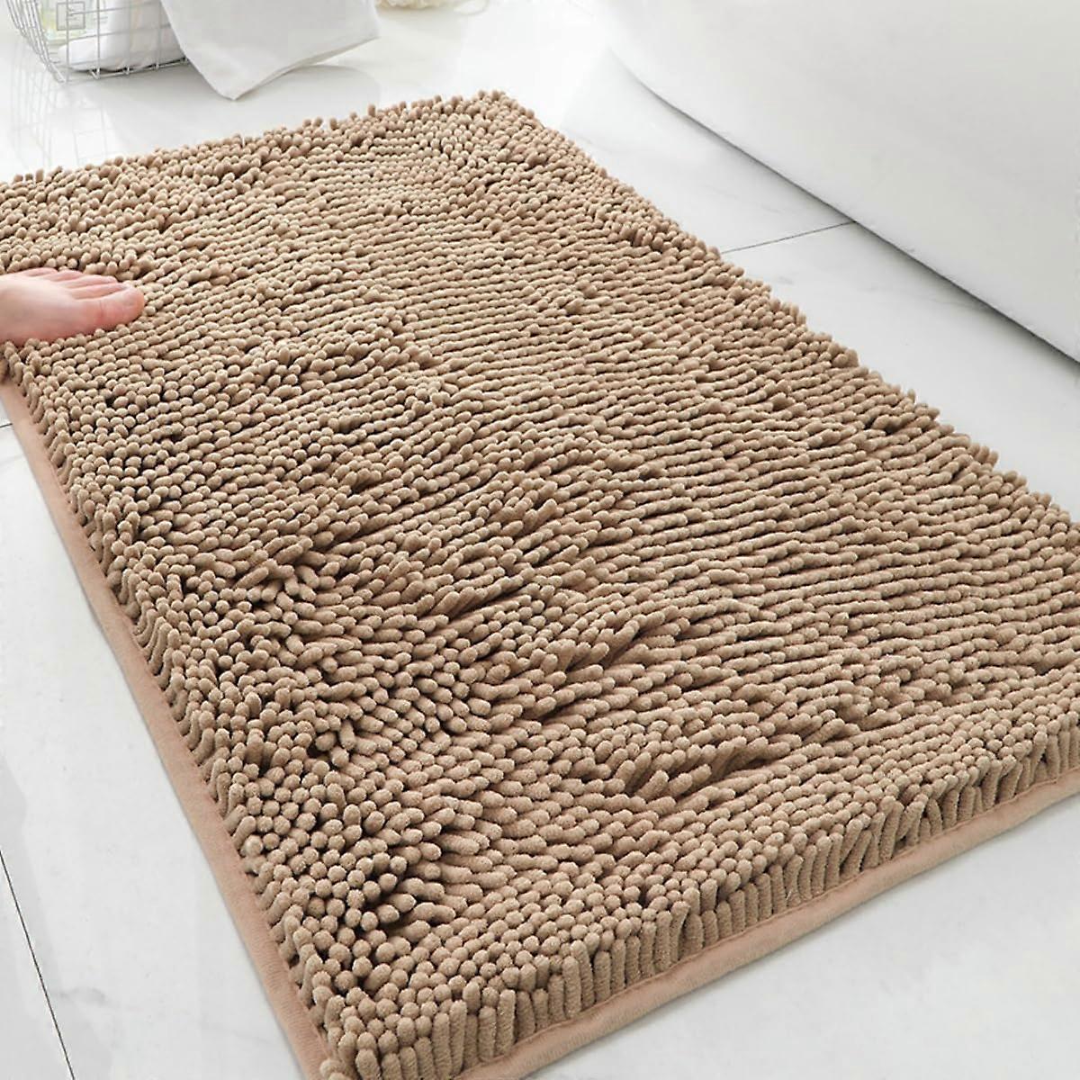 Chenille Bath Mat Non Slip Rectangular Bathroom Doormat 50x160cm Khaki Washable QuickDry Microfiber