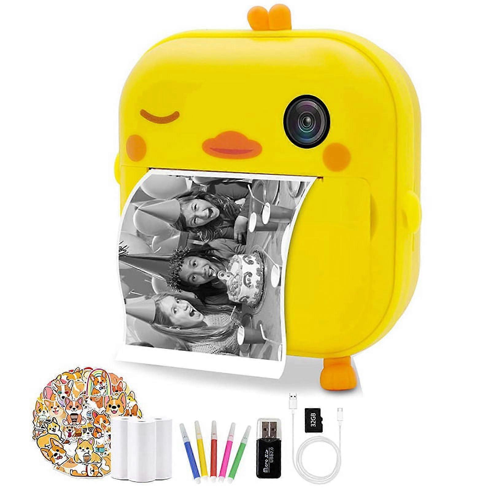 Instant Print Camera ,Zero Ink with Print Paper,Selfie Video Digital Camera with HD 1080P, Yellow