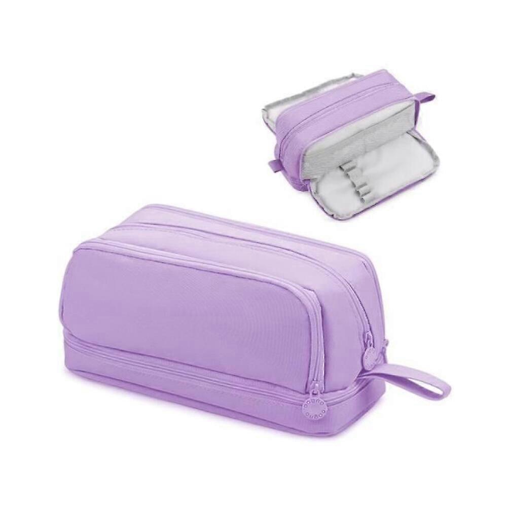 School pencil case, large capacity, purple, polyester, unisex.