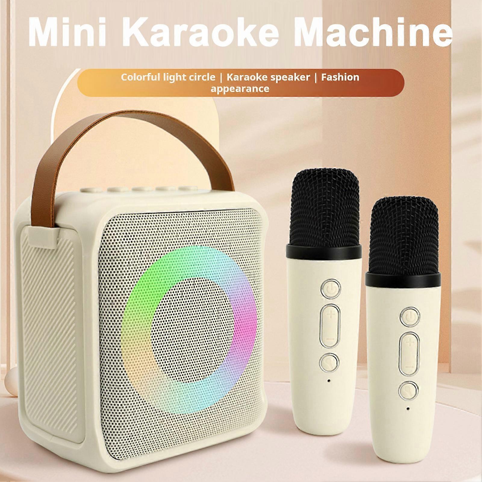 SUSUchens Bluetooth-compatible Speaker with Microphones Kit Fast Connection Delay-Free Surround Sound Effects Mini Karaoke Machine Toy White 2