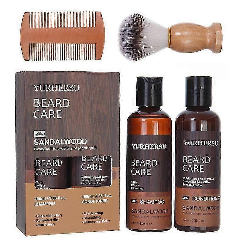 Complete Beard Care Set with Wash, Conditioner and Comb - Features Argan and Jojoba Oils with Sandalwood Scent