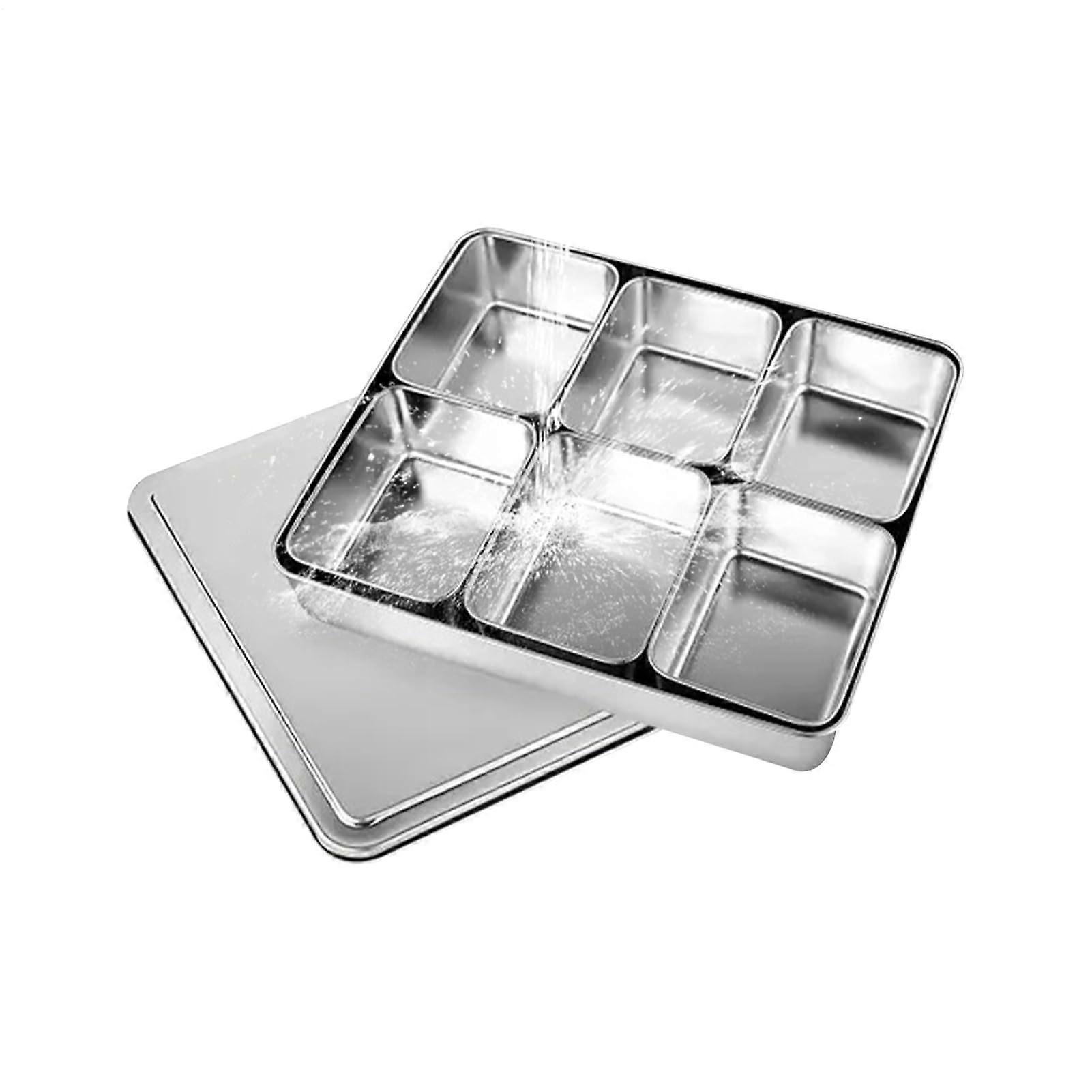 Container Stainless Steel Condiment Storage Masala Dabba Divided Rectangular Seasoning Holder with Lid Tray