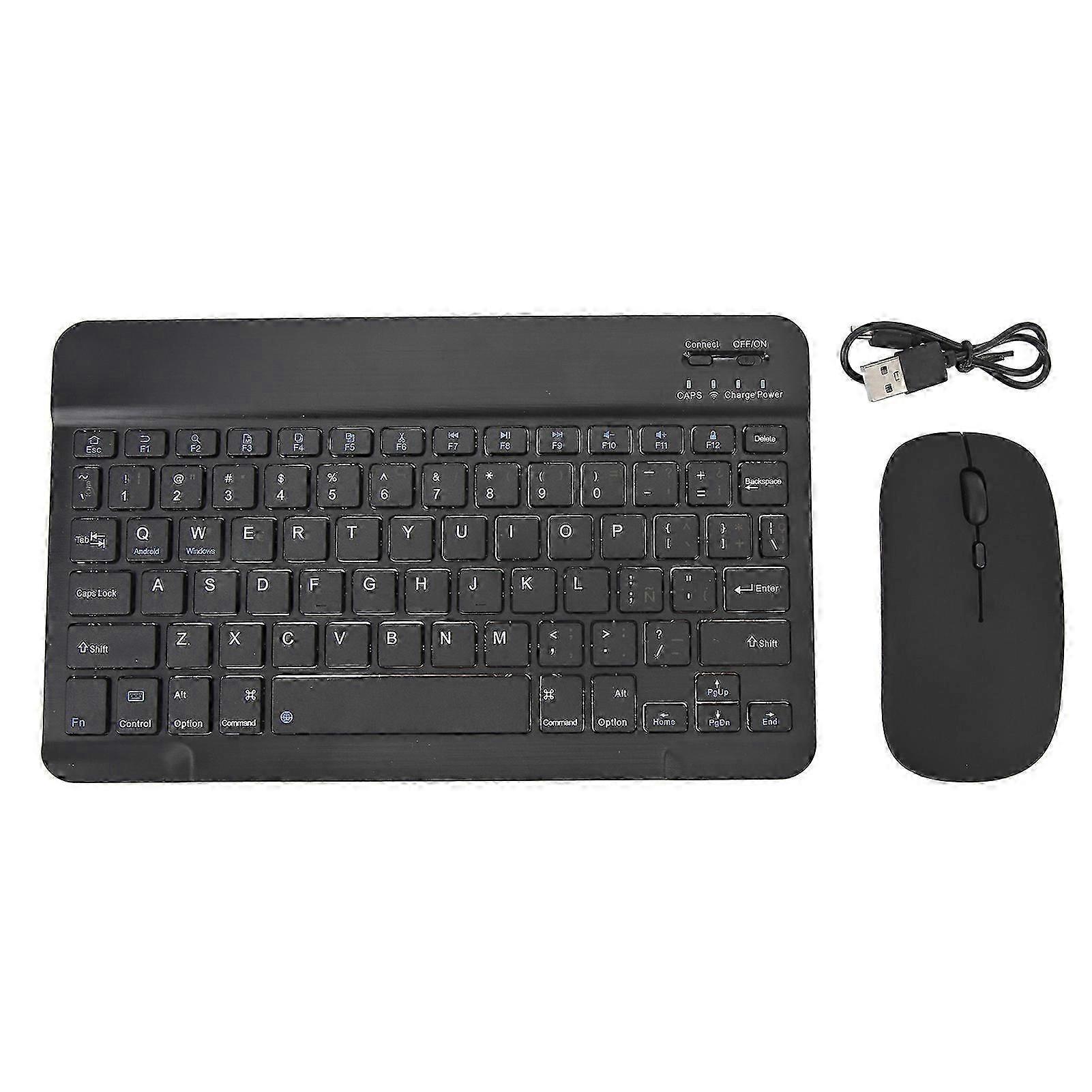 Tablet Spanish Keyboard and Mouse Ultra Slim Sensitive Operation Bluetooth Keyboard Mouse Combo for Cell Phones PC Black