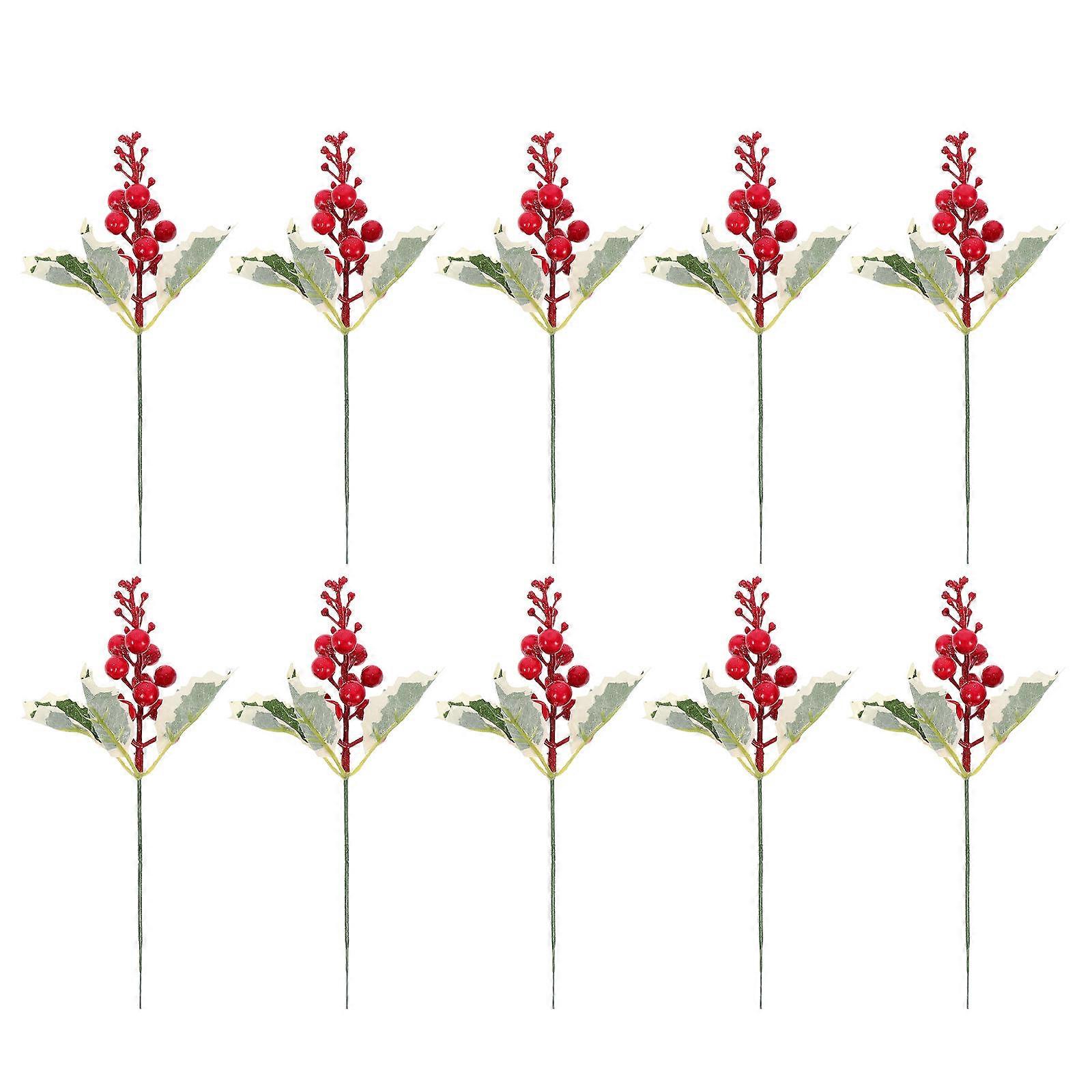 Fake Red Berry Branches DIY Artificial Berry Branches for Xmas 10Pcs