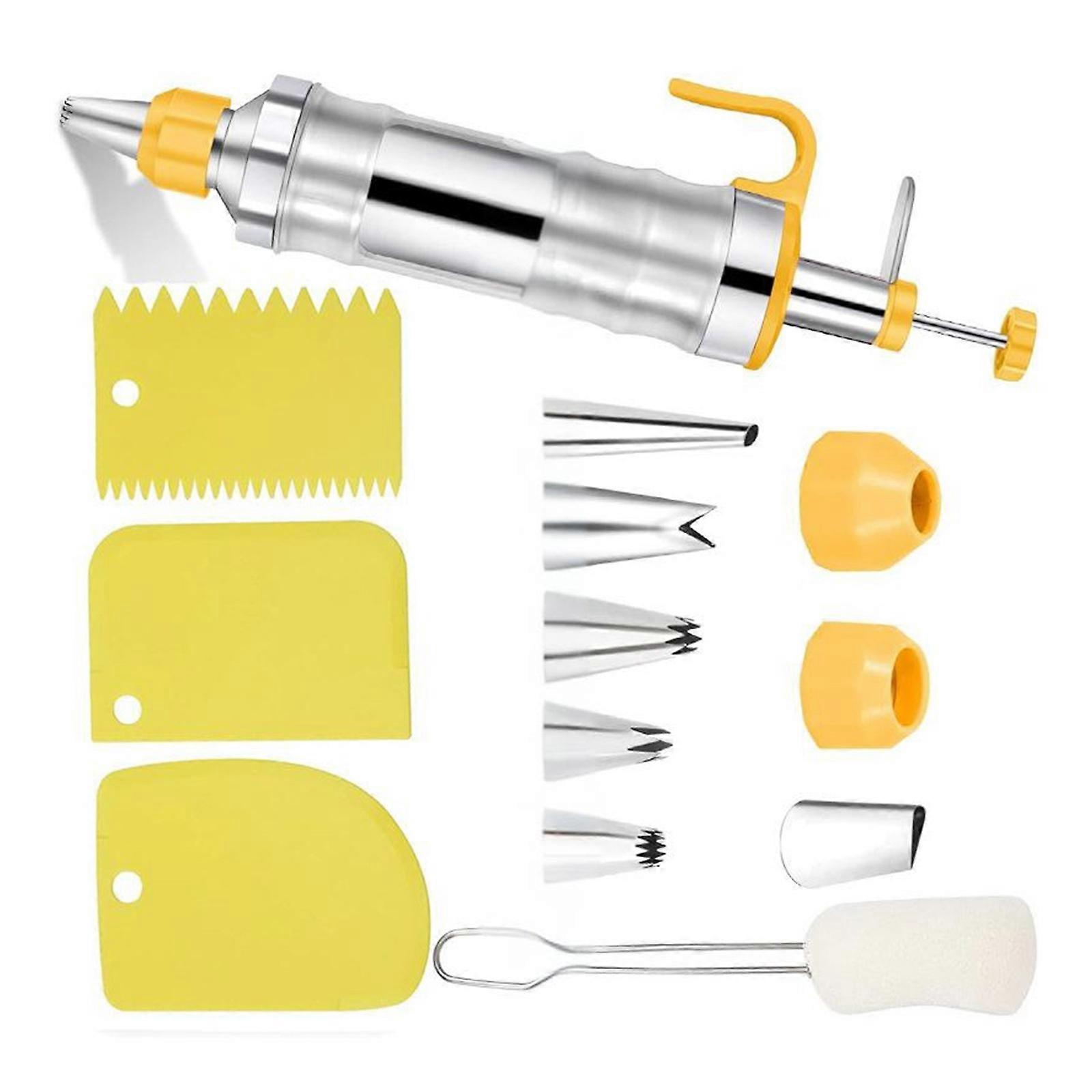 Practical Nonrust Steel Icings Set 13PCS Baking Accessories with Cookie Press for Home Kitchens Use  yellow