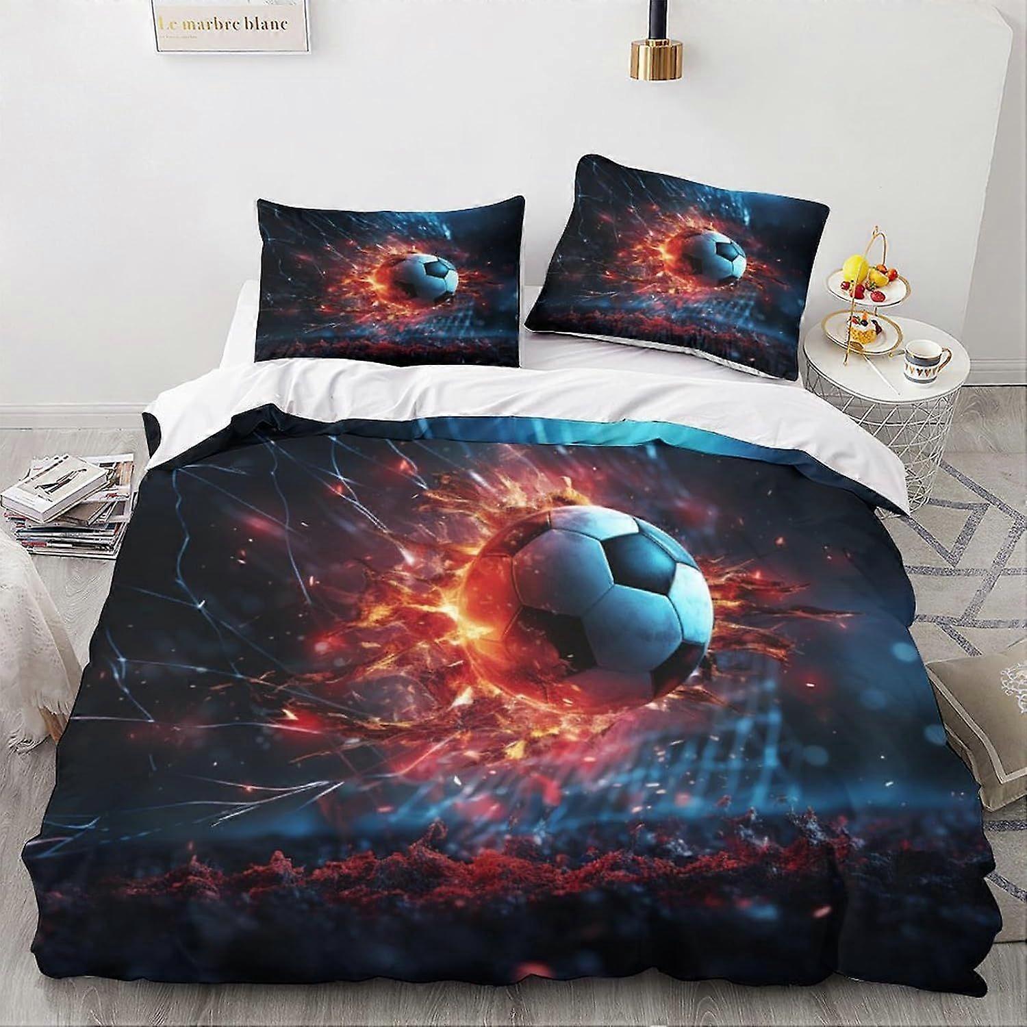 LikeEj Futebol bola edredom capa 3D esporte impresso roupa de cama 3pcs microfibra futebol colcha capa com zíper fechamento duplo