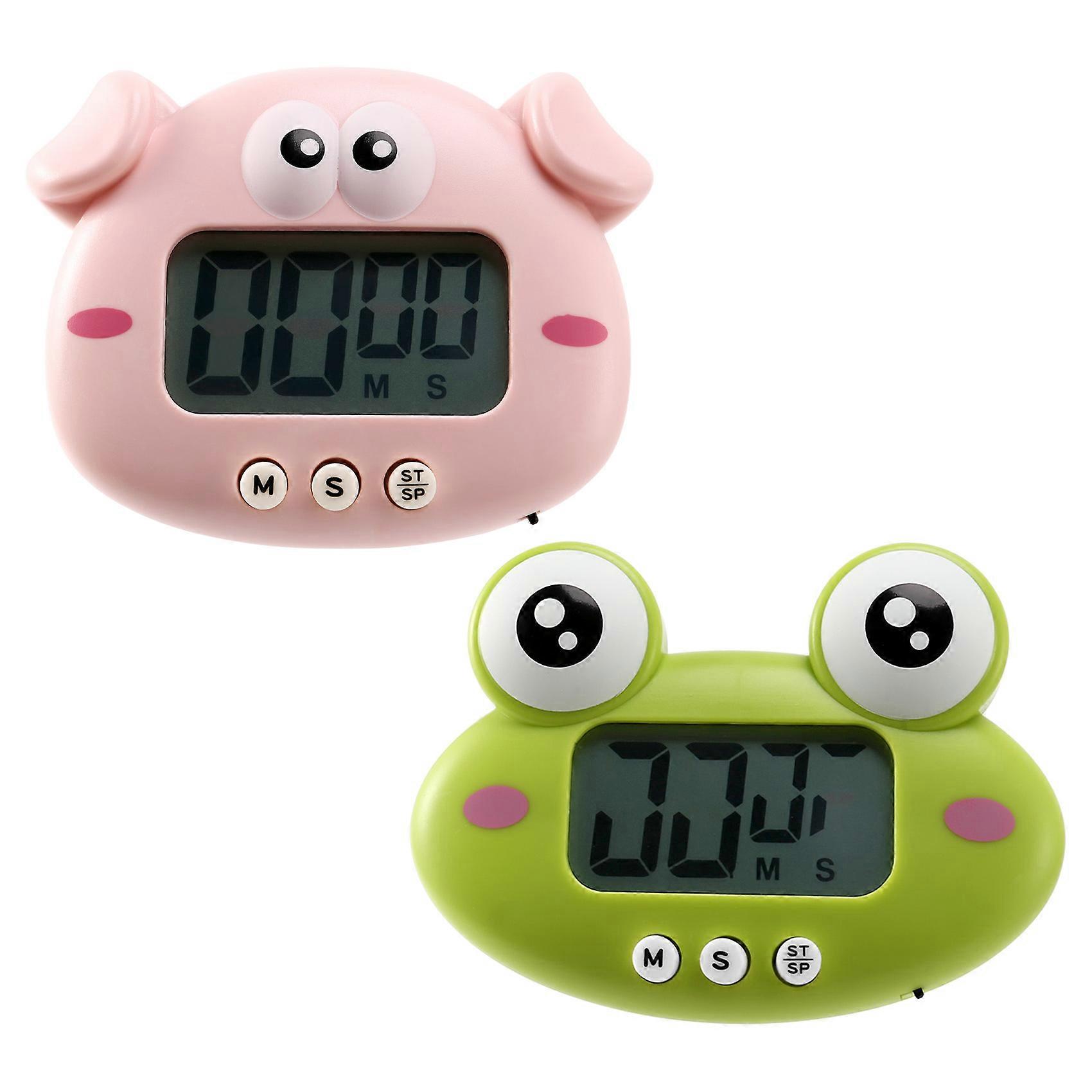 Kitchen Timer 2 Pieces, Cute Cartoon Animal Countdown Timer, Digital Cooking Timer with Magnetic, Large-Screen Clock