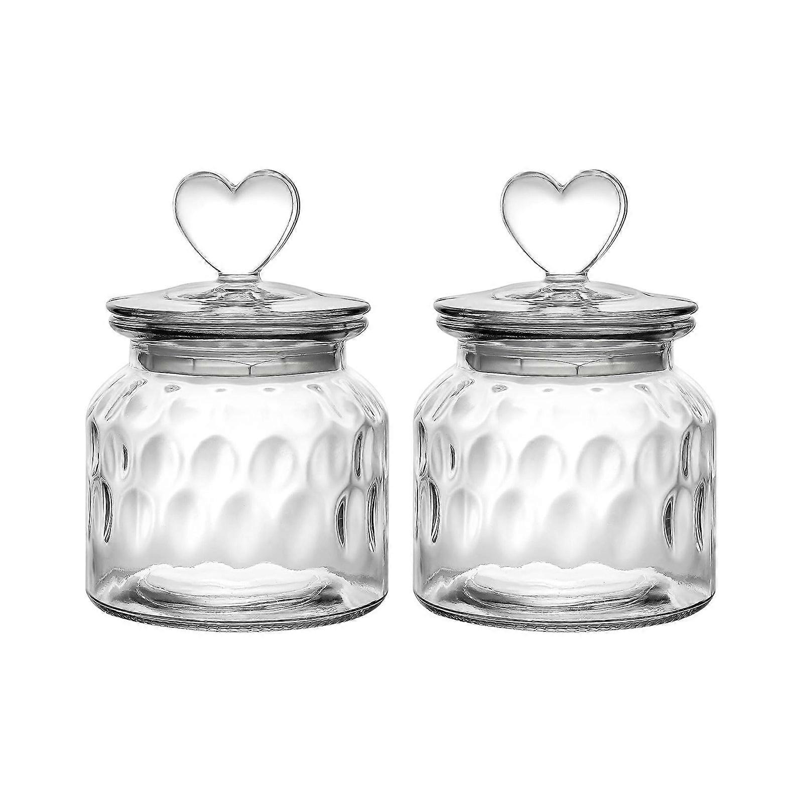 Pack Of 2 Heart Shape Lid Ribbed Glassy Storage Jars 650ml For Candy Creamer Kitchens Essential User Friendly Durable Design Multicolor