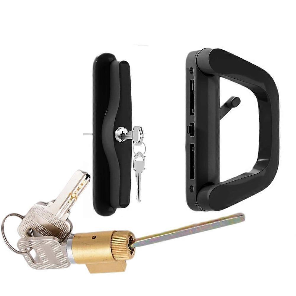 Patio Sliding Door Handle Set with Keys Replacement Handle Lock Set Black