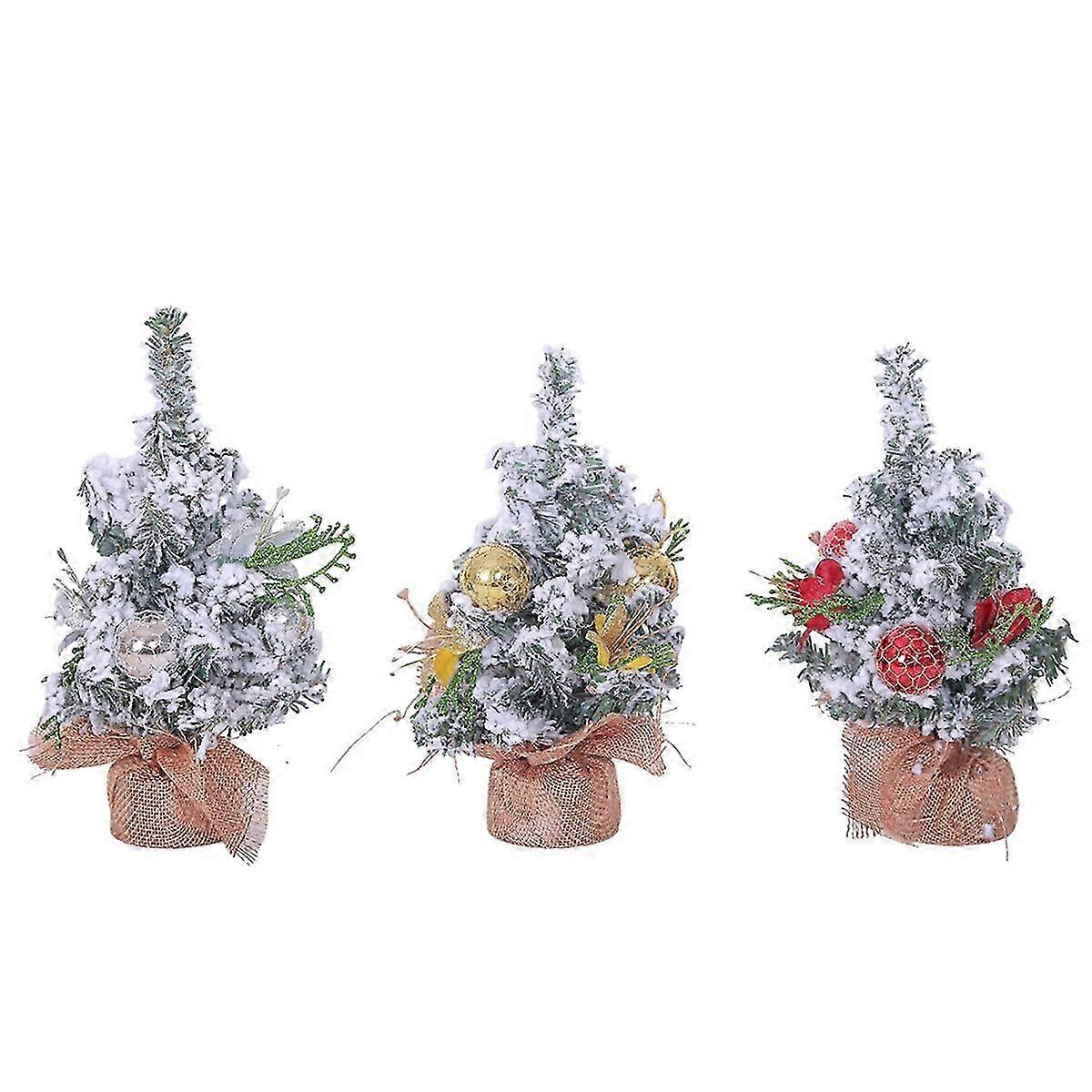 3PCS Mini Desktop Christmas Decorated Tree Artificial Desktop