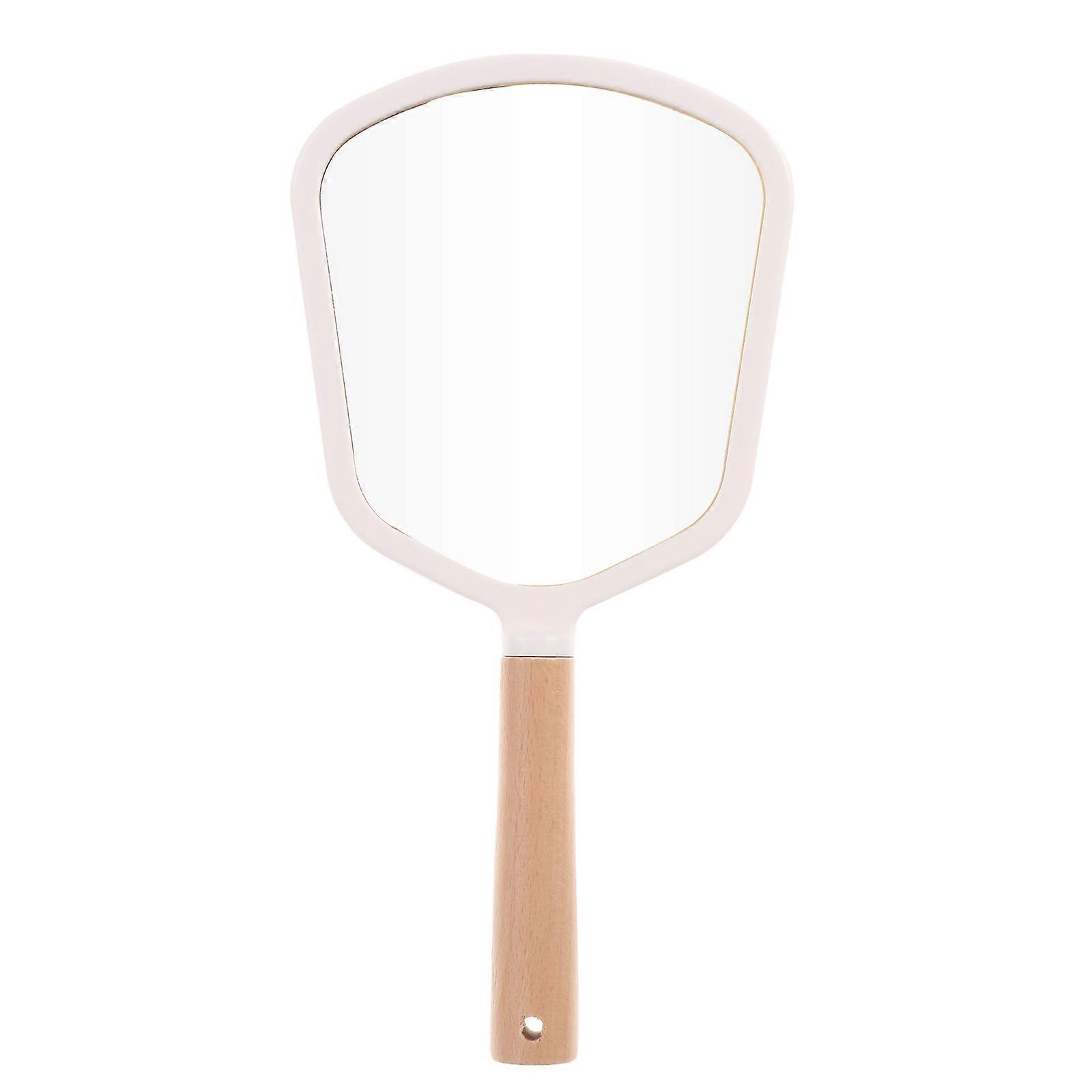 Makeup Accessory Solid Wood Elliptical Handheld Mirror 1Pcs Portable