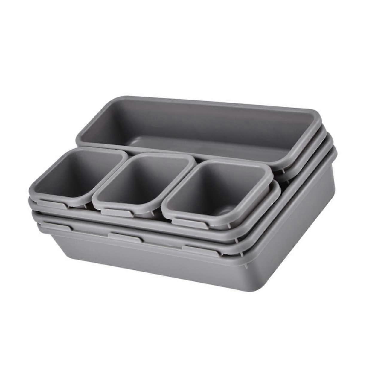 Set of 8 Light Gray Drawer Organizer Boxes with Compartments for Cosmetics, Stationery and Sundries PP Storage