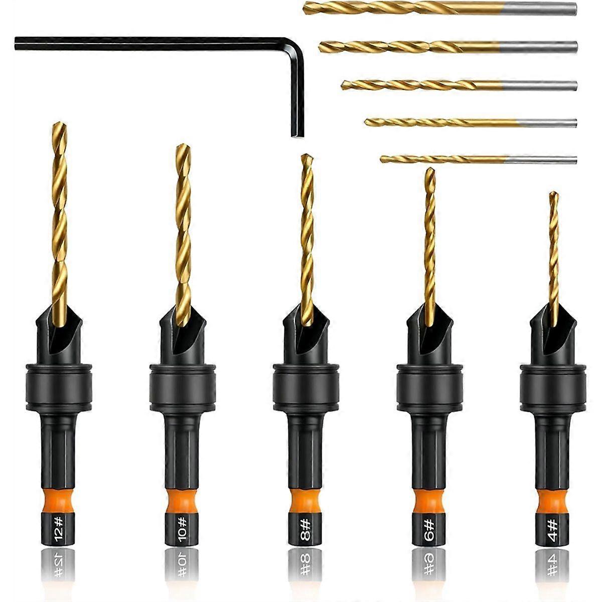 Countersink Drill Bit Wood, Countersink Drill Bit Set for Woodworking, 4, 6, 8, 10, 12, 1/4 Inch Sp