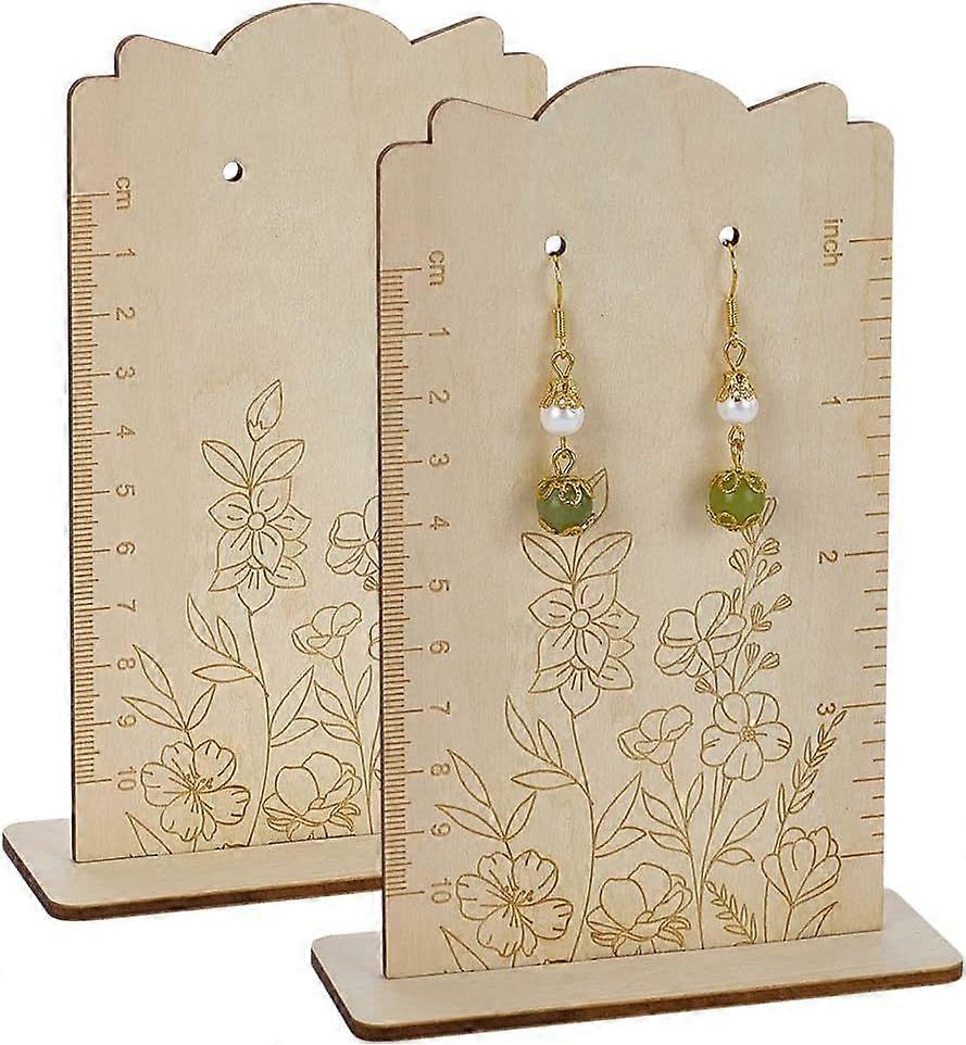 2 Pcs Earring Measurement Display Stand 1.6x3.9x5.7 inch Wood Ear Stud Stand Organizer Frame with Measurement Blanched Almond Rectangle-Shaped Earring