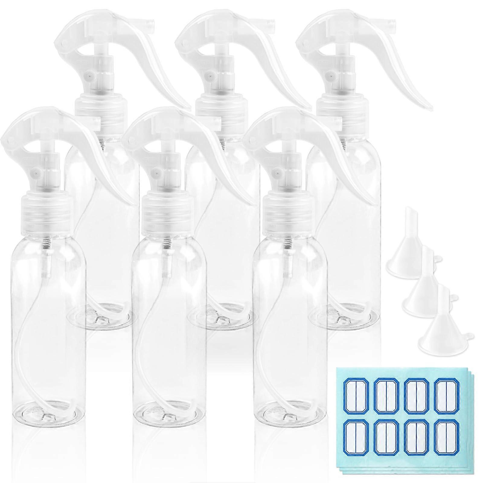 6 PCS 100ml Travel Spray Bottles with Funnels, Clear Plastic LeakProof Fine Mist for Essential Oils