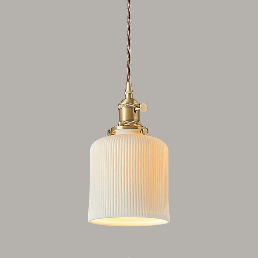 Pendant Light Nordic Ceramic Shade Striped Design Adjustable Height for Dining Room E27