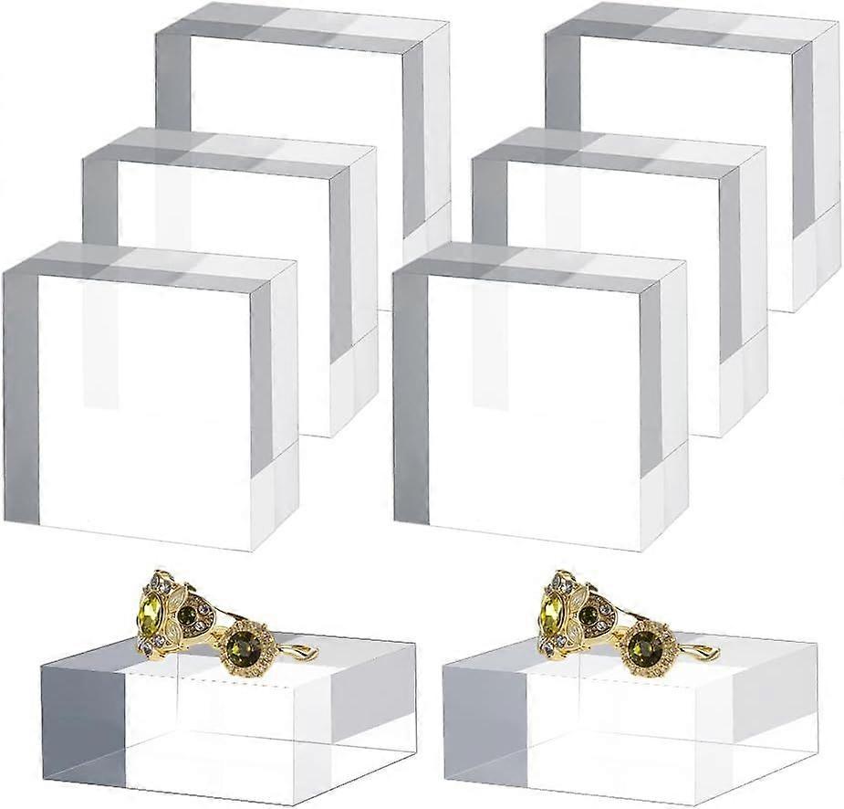 8Pcs Acrylic Base Clear Polished Acrylic Cubes 2x2x1 Inch Square Riser Display Stands Trophy Base Pedestal Stands Clear Cube for Cake Ring Trophy Jewe