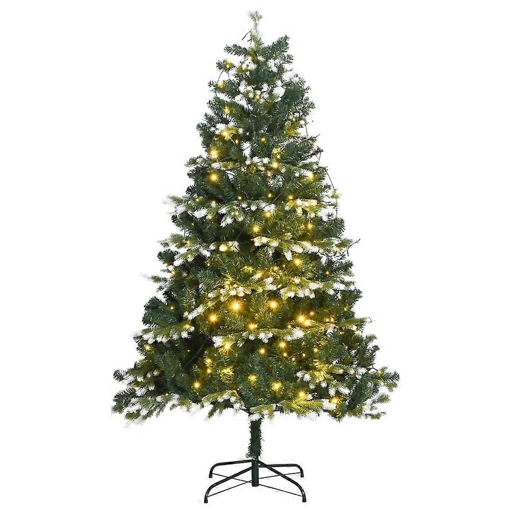 70.9 Inch Prelit Artificial Christmas Tree with SnowFlocked Branches and 300 Warm White LEDs