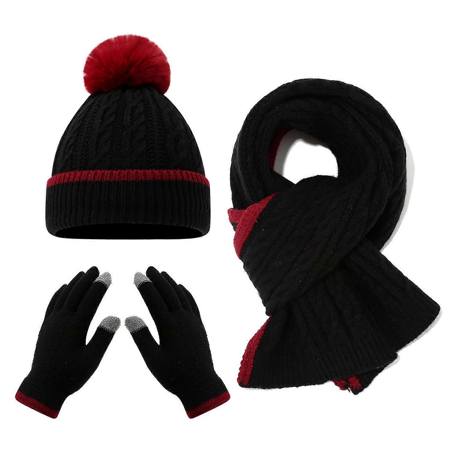 Solid Color Hat Scarf Gloves Set for Kids - Elastic for Winter